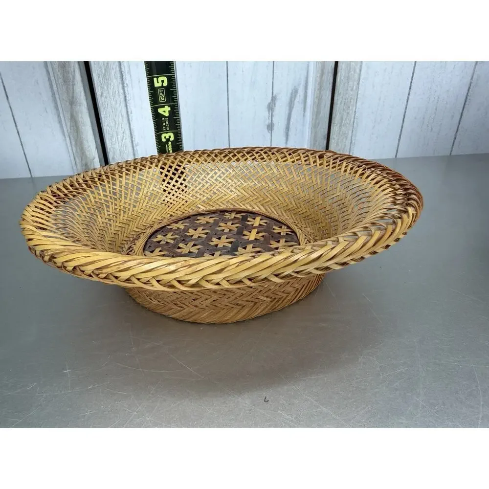 Vintage Rattan Round Decorative Boho Basket Wicker Woven Floral